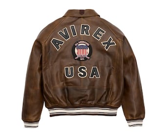 Giubbotto bomber in pelle marrone Avirex / cappotto da aviatore vintage per uomo