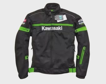 Kawasaki Motorcycle Jacket for Him | Mesh Racing Biker Jacket | Lightweight Windproof Riding Jacket | All Season Motorbike Gift for Men