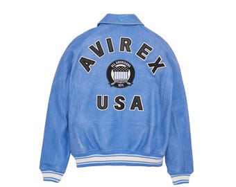Avirex Himmelblaue Bomberjacke aus Rindsleder | Herren-Fliegermantel aus echtem Leder