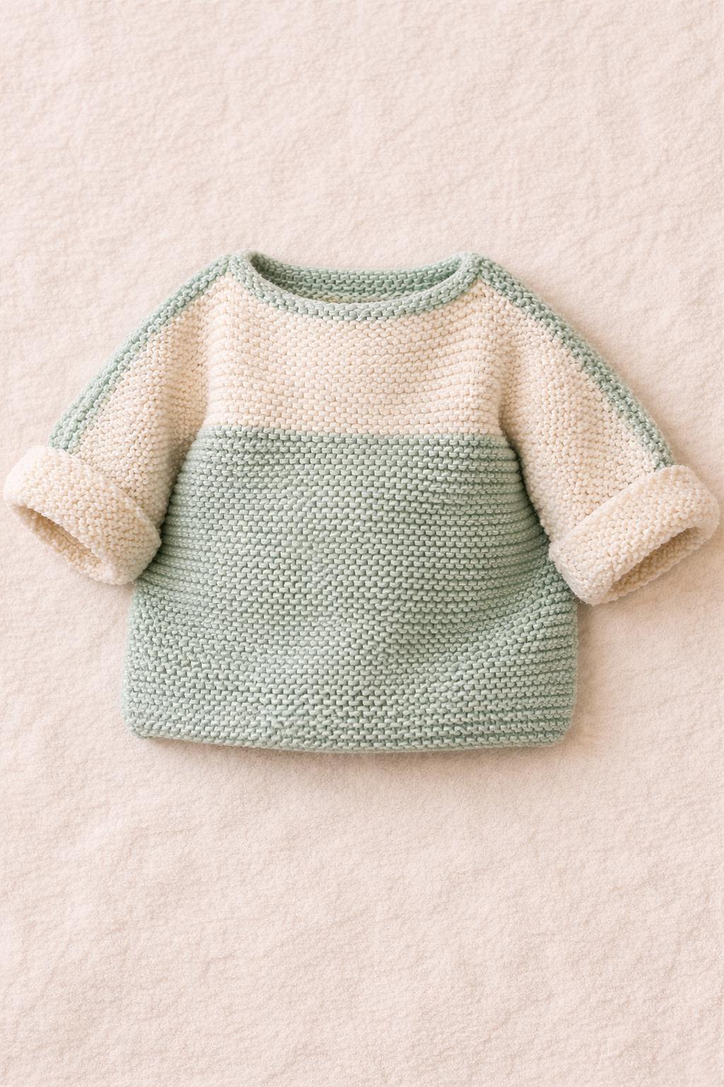 Color-block Baby Sweater Knitting Pattern – Two-tone Pullover (PDF ...