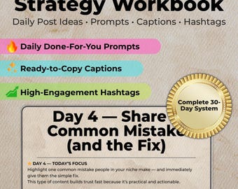 30-Tage-Content Kalender • Ideen für tägliche Inhalte • Schreibvorlagen • Monatsplaner • Social Media Content Guide (Digitaler Download)