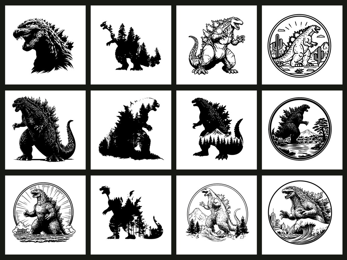 Godzilla SVG PNG Clipart Bundle, Monster Craft File (digital Download ...