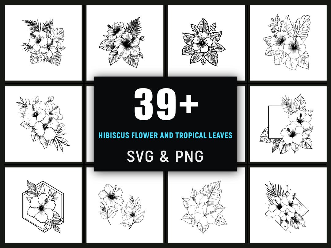 Hibiscus Flower and Tropical Leaves SVG PNG, Boho Summer Floral Cricut ...