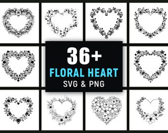 Floral Heart SVG PNG, Elegant Flower Love Clipart for Wedding Valentine Cricut Designs
