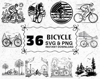 Bicycle Silhouette SVG PNG Bundle,  Bike Clipart, Cricut Cut File