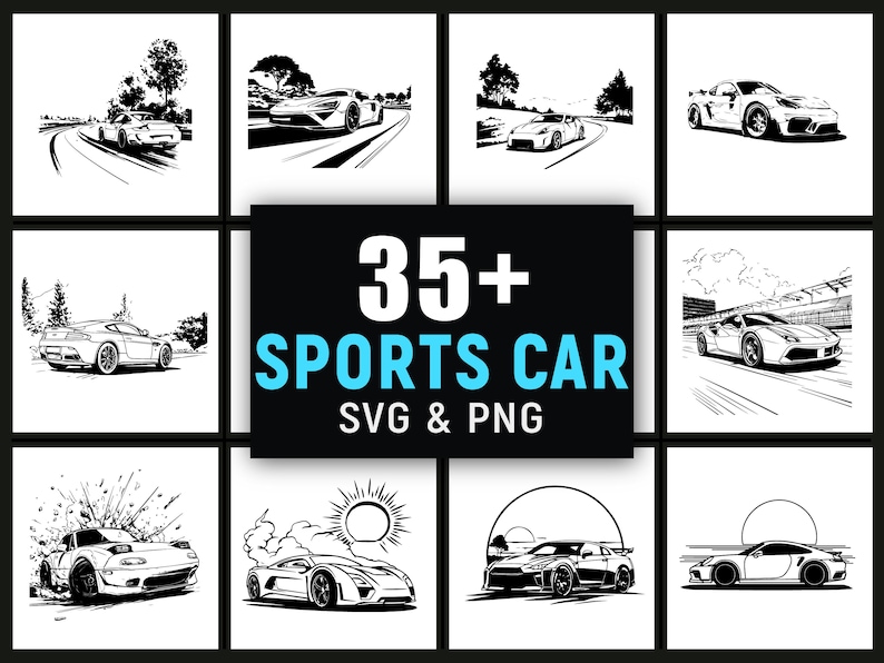 Sports Car SVG PNG, Supercar Racing Vehicle Clipart for Cricut Wall Art ...
