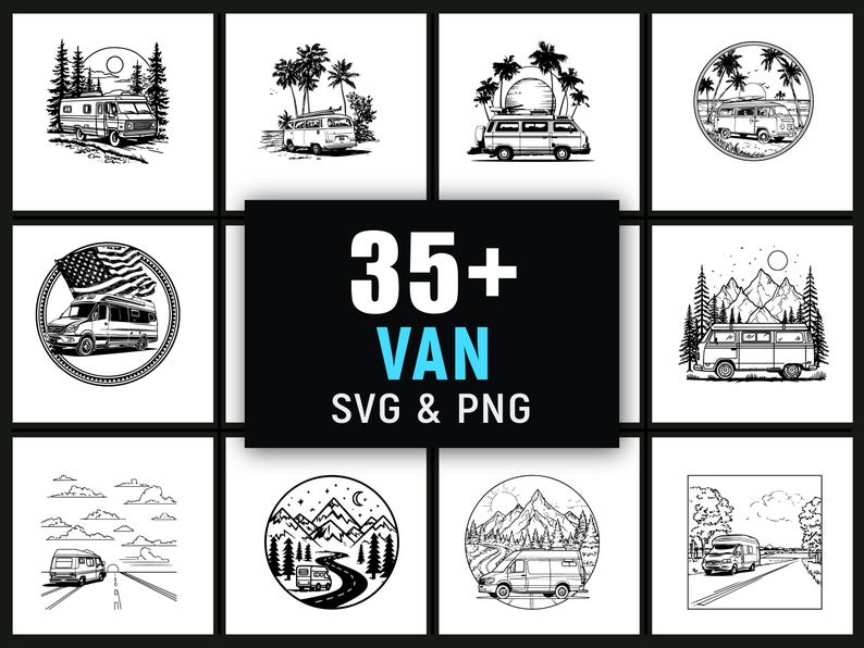 Retro Camper Van SVG PNG Clipart, Travel Vehicle Cut File (digital ...