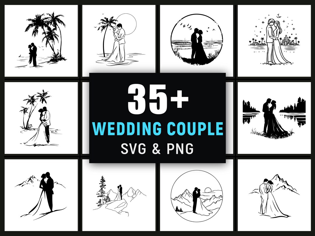 Wedding Couple SVG PNG, Bride and Groom Clipart for Cricut Romantic ...