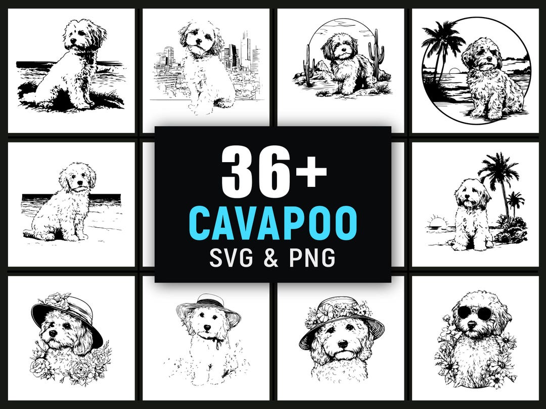 Cavapoo Silh Cavapoo Silhouette SVG PNG Bundle, Dog Clipart Vector, Files Puppy ...