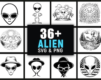 Alien Silhouette SVG Bundle | UFO Space Creature SVG Png Clipart for Cricut Crafts Files