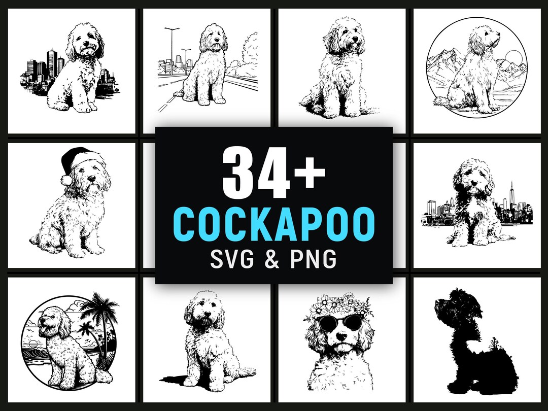 Cockapoo Silhouette Clipart, Dog SVG PNG Bundle - Etsy UK