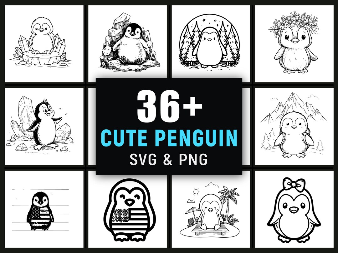 Cute Penguin SVG PNG Bundle, Penguin Silhouette, Cricut Cut Files - Etsy