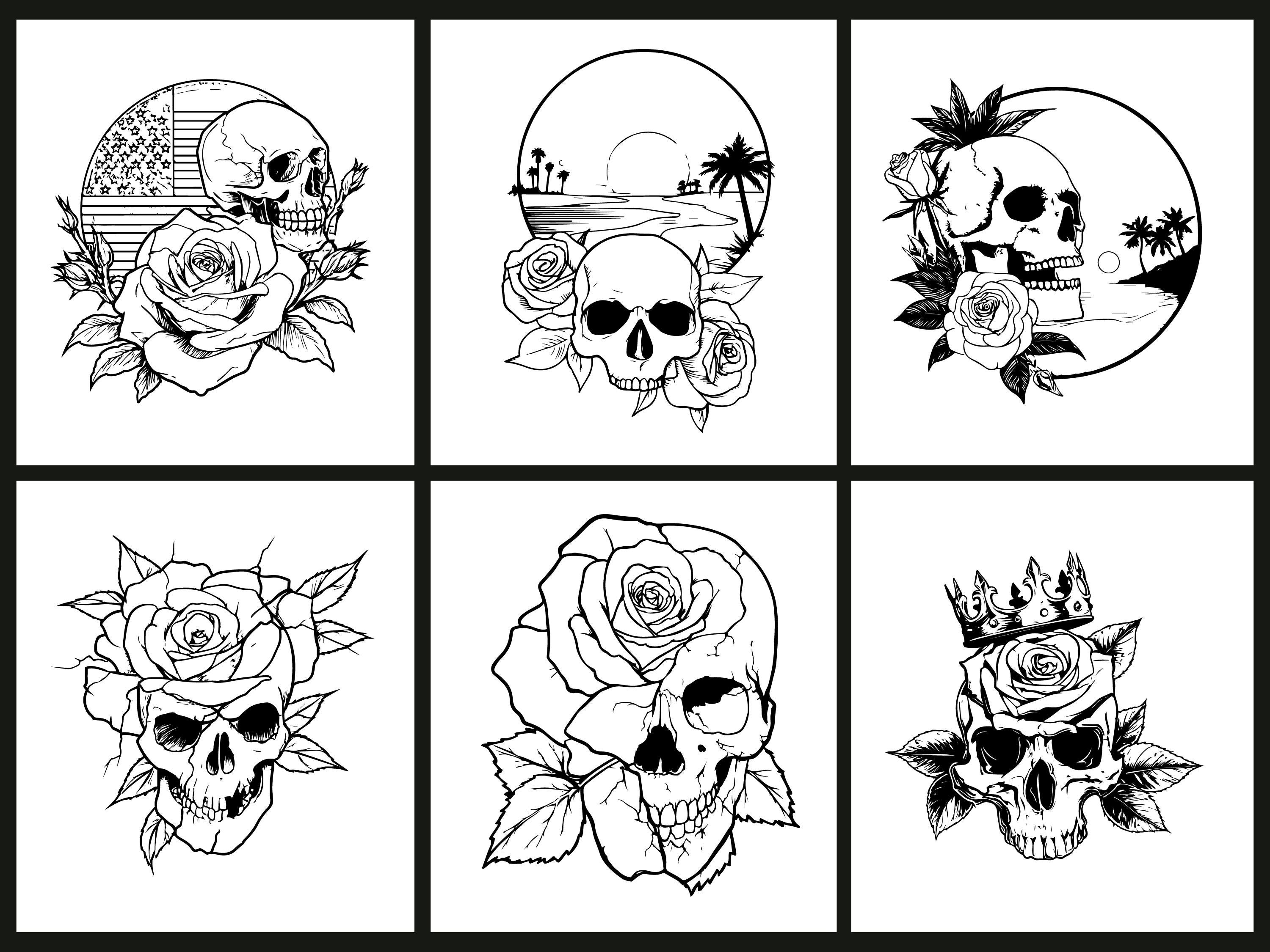 Rose With Skull SVG PNG, Gothic Flower Clipart for Dark Wall Art Cricut ...