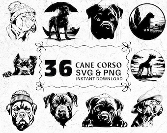 Cane Corso Silhouette SVG PNG Bundle, Italian Mastiff Clipart, Cricut Cut Files