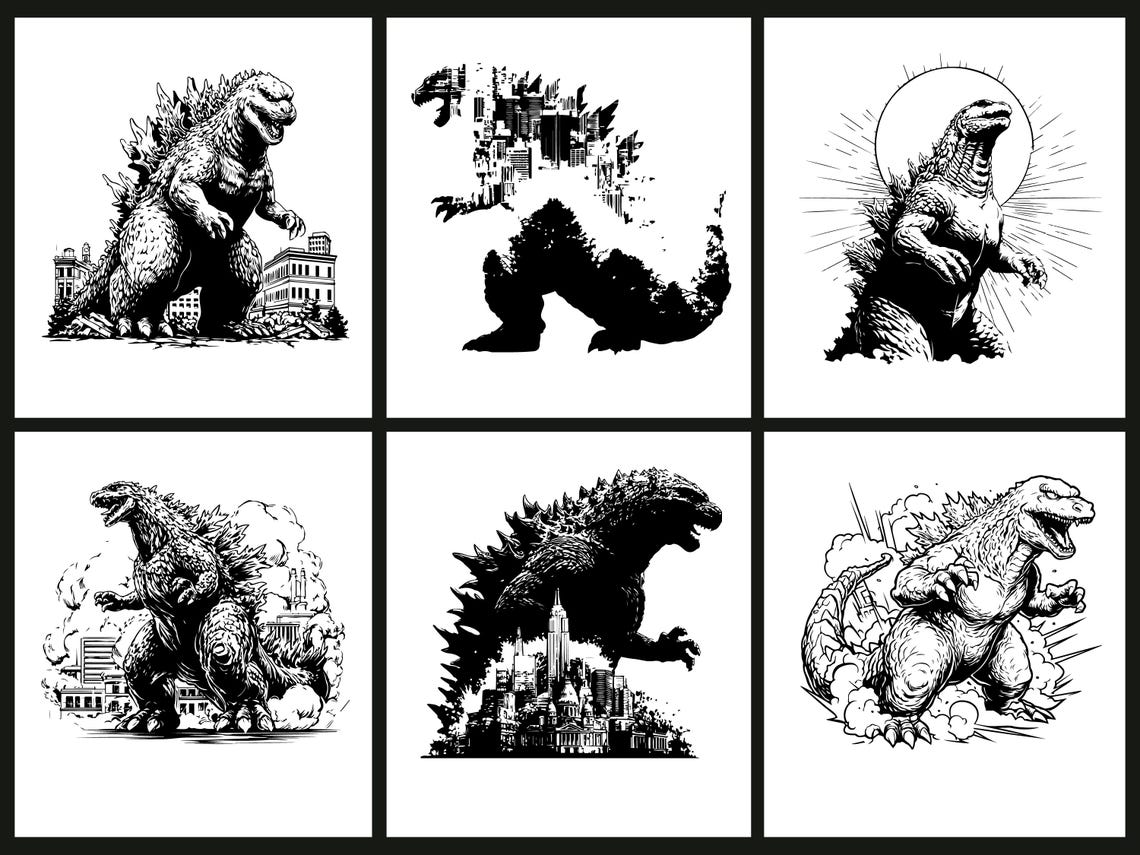 Godzilla SVG PNG Clipart Bundle, Monster Craft File (digital Download ...