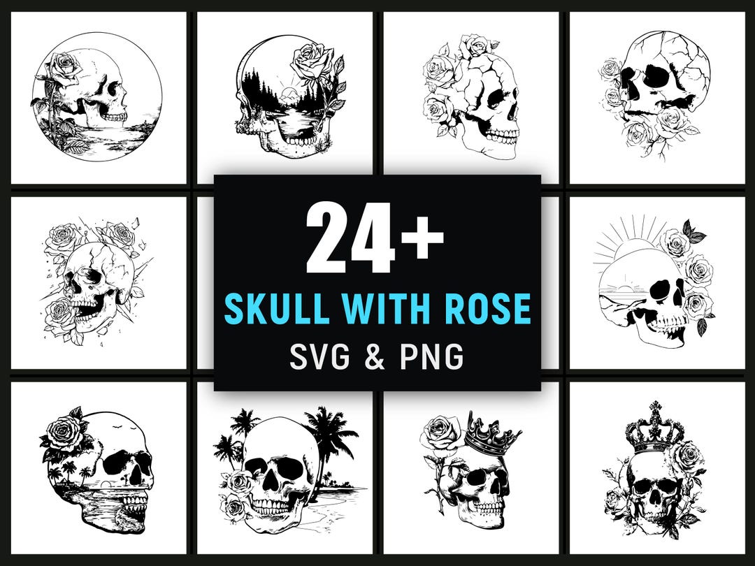 Skull With Rose SVG PNG, Gothic Flower & Skeleton Clipart for Cricut ...