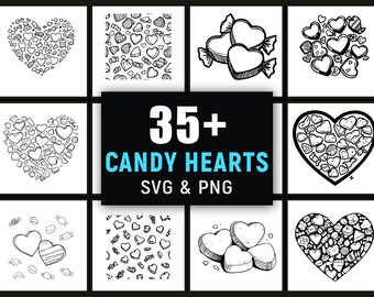 Candy Hearts SVG PNG, Sweet Valentine Conversation Heart Clipart for Stickers Cricut Designs