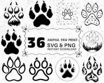 Animal Paw Print SVG PNG Bundle, Dog Cat Paw Clipart, Pet Design