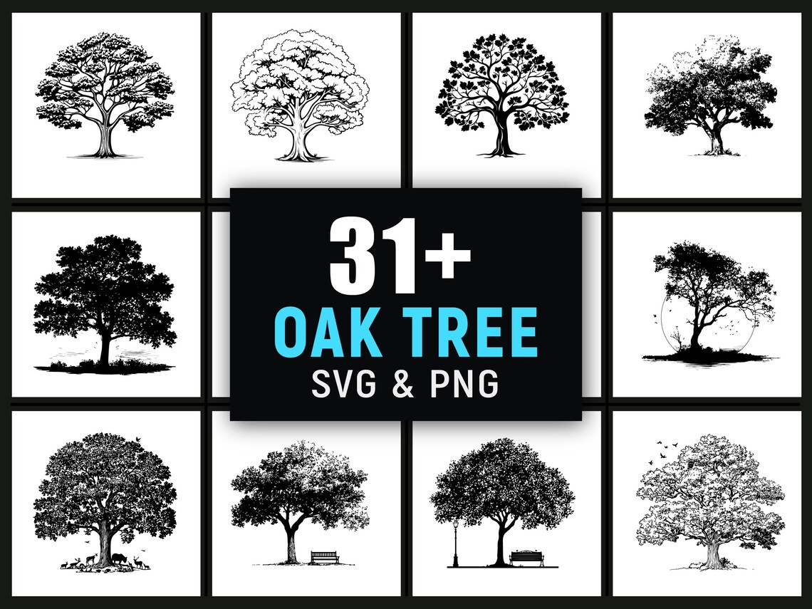 Oak Tree SVG PNG for Print and Engraving Design, Nature Clipart ...