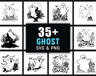 Ghost SVG PNG Bundle, Cute Ghost Clipart, Ghost Vector