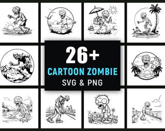 Cartoon Zombie SVG PNG Bundle, Halloween Clipart, Cricut Cut File