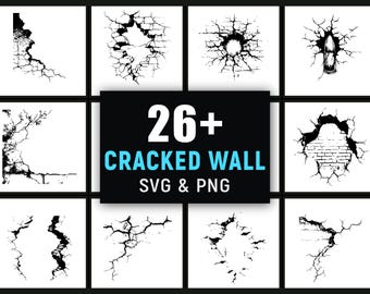 Cracked Wall SVG PNG Bundle, Grunge Texture Graphics, Concrete Crack Svg