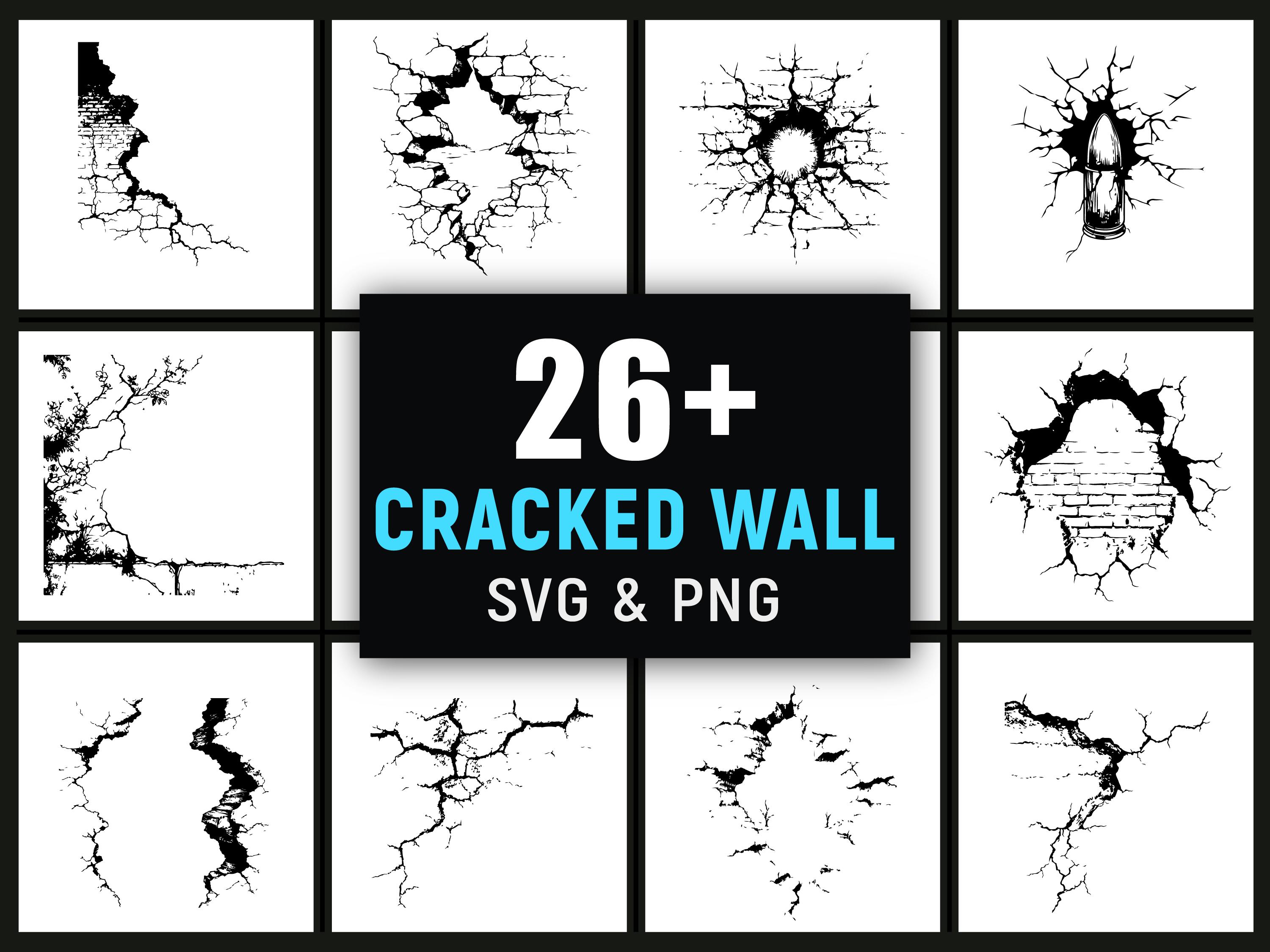 Crumbling Svg Cracked Wall SVG PNG Bundle, Grunge Texture Graphics, Concrete Crack ...