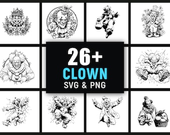 Clown SVG PNG Bundle Zirkus Clipart, Karneval Schnittdateien, Clown Aufkleber