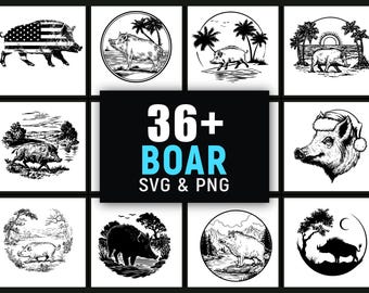 Boar Silhouette SVG PNG Bundle, Wild Hog Clipart, Cricut Cut Files