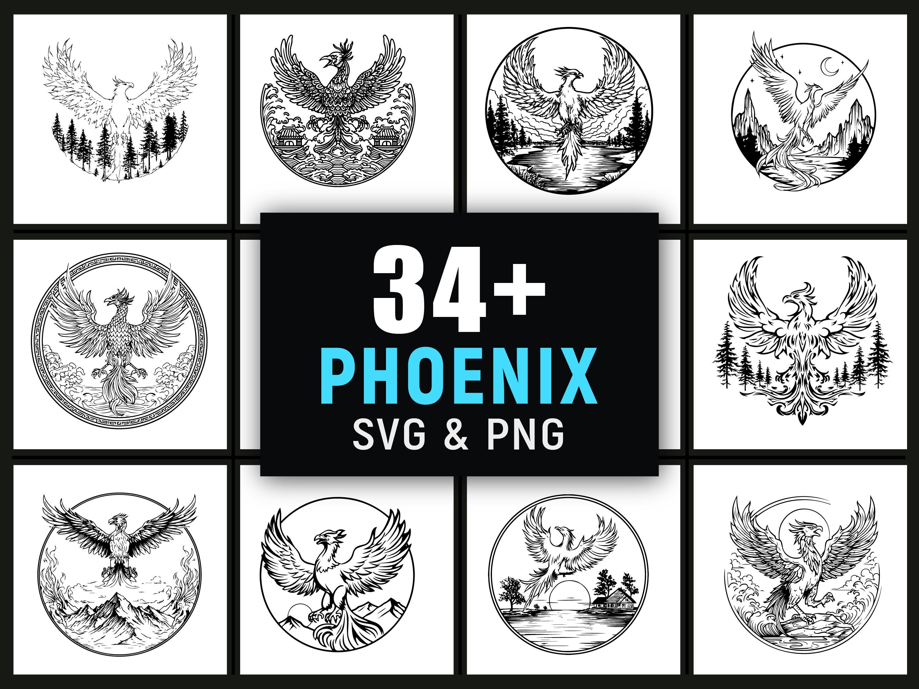 Phoenix SVG PNG, Mythical Fire Bird Clipart for Gothic Wall Art Cricut ...