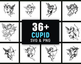 Cupid SVG PNG, Angel Love Clipart with Bow Arrow for Valentine Cricut Designs