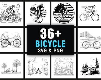Paquete de siluetas de bicicletas SVG y PNG, imágenes prediseñadas de bicicletas, archivos de corte de Cricut