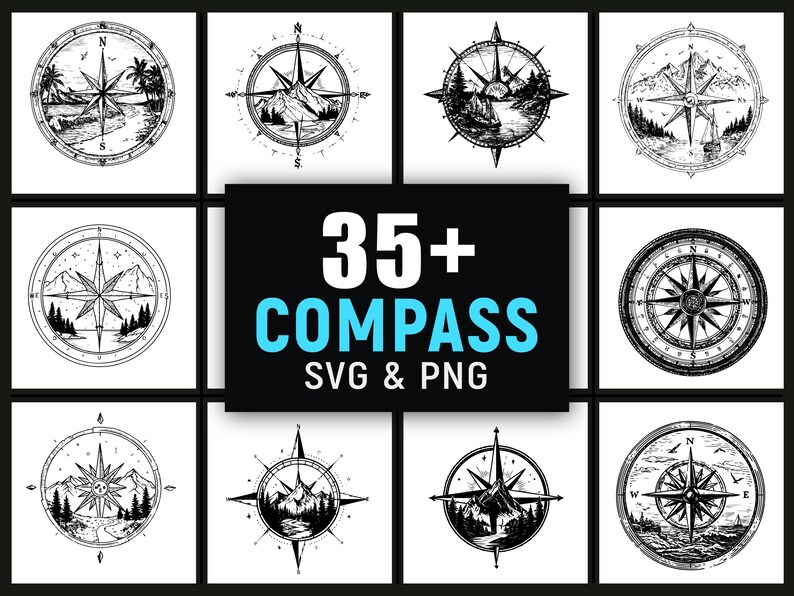 Compass SVG PNG Bundle, Nautical Compass Clipart, Navigation Vector - Etsy