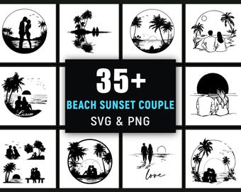Beach Sunset Couple SVG PNG, Romantic Silhouette Cut File (Digital Download)