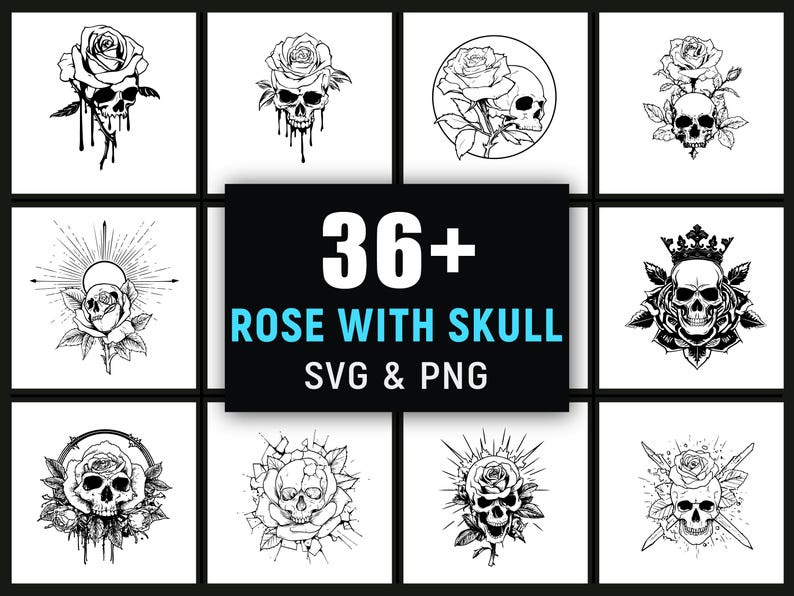 Rose With Skull SVG PNG, Gothic Flower Clipart for Dark Wall Art Cricut ...