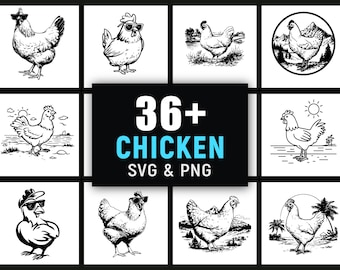 Chicken Silhouette SVG PNG Bundle, Farm Animal Clipart, Cricut Cut File