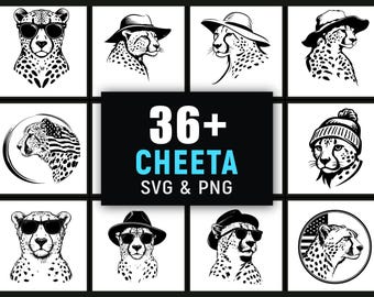 Cheetah Silhouette SVG PNG Bundle, Cheeta Wild Animal Clipart, Cricut Cut Files