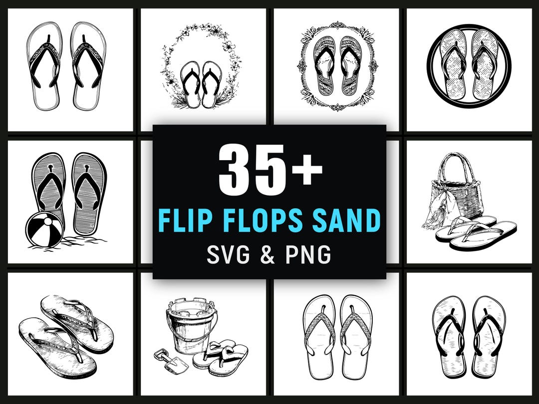 Flip Flops and Sand SVG PNG, Tropical Beach Summer Cutfile for Cricut ...