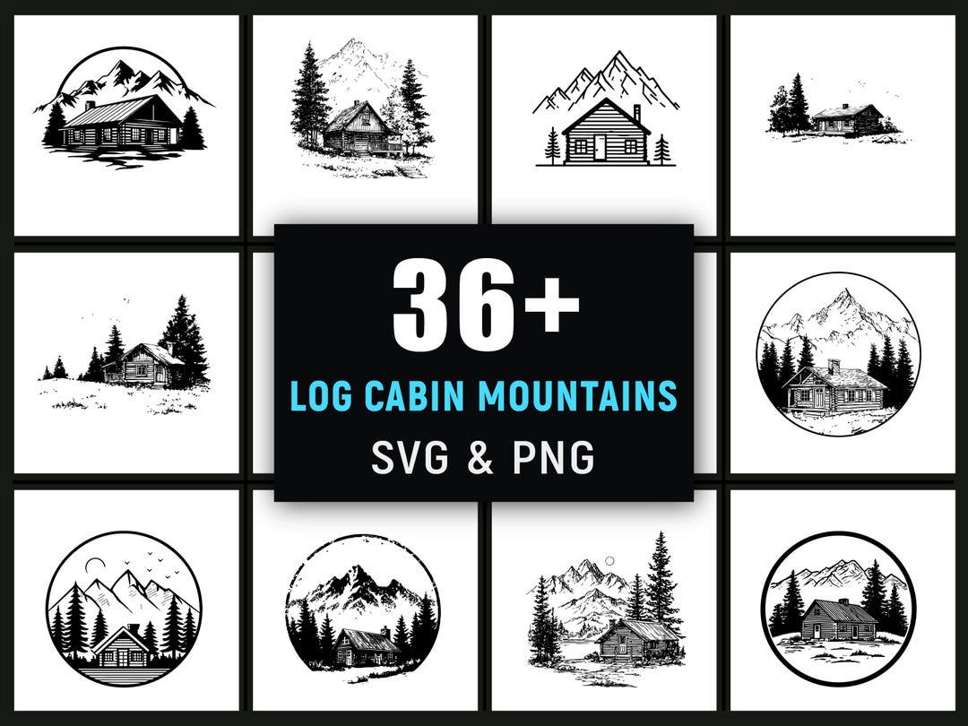 Log Cabin Mountains SVG PNG, Rustic Lodge Nature Cutfile for Cricut ...