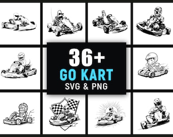 Go Kart SVG PNG, Clipart de karts de carreras para Cricut Diseño de arte mural deportivo para niños