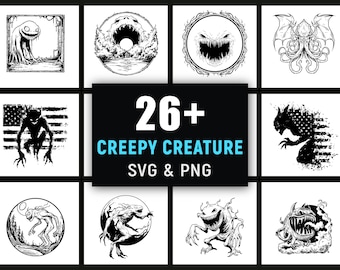 Creepy Monster SVG PNG Bundle, Horror Silhouettes, Scary Monster