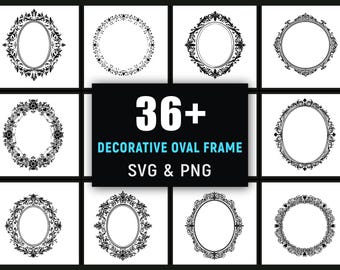 Decorative Oval Frame SVG PNG Bundle, Vintage Border Clipart, Cricut Cut Files