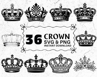 Paquete de archivos SVG y PNG de corona, silueta de corona real, archivos de corte para Cricut