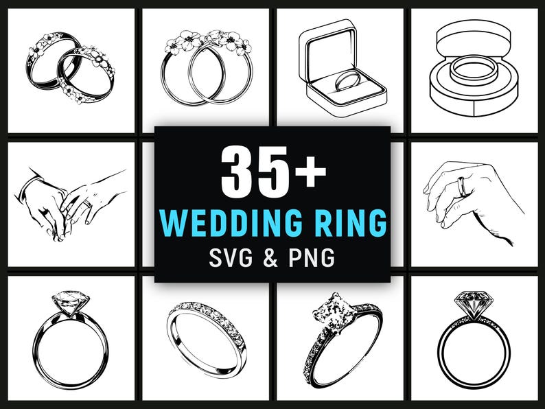 Wedding Ring SVG PNG, Engagement & Bridal Clipart for Cricut Romantic ...