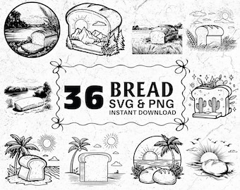 Bread Silhouette SVG PNG Bundle, Bakery Food Clipart, Kitchen Design