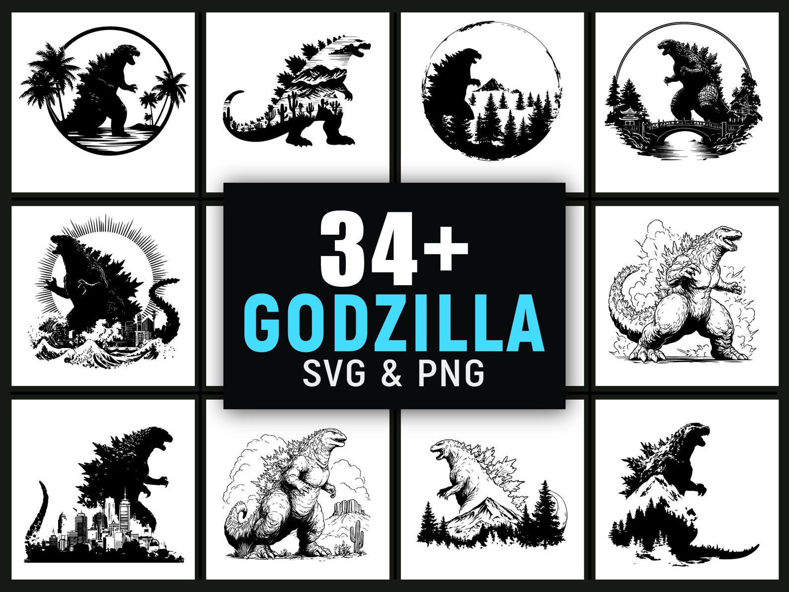 Godzilla SVG PNG Clipart Bundle, Monster Craft File (digital Download ...