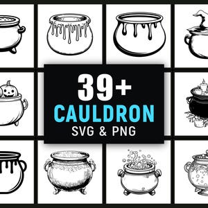 Calderone SVG PNG, file di taglio per Cricut per la pozione della strega, clipart magica di Halloween