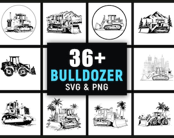 Bulldozer Silhouette SVG PNG Bundle, Construction Vehicle Clipart