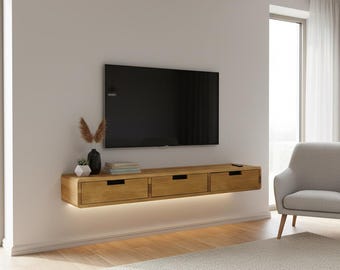 Solid Oak Floating Console Table