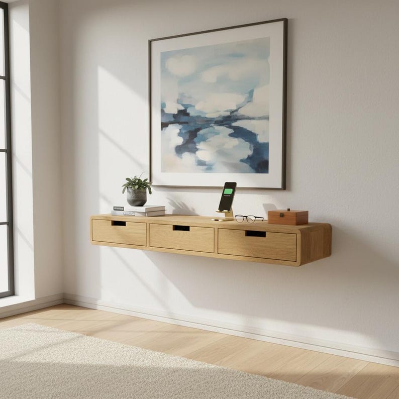 Solid Oak Floating Console Table image 2